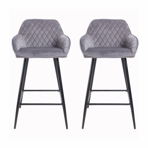 Velvet Bar Stools Set of 2 – Diamond Quilted Design with Arm & Foot Rests