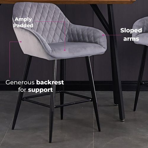 Velvet Bar Stools Set of 2 – Diamond Quilted Design with Arm & Foot Rests