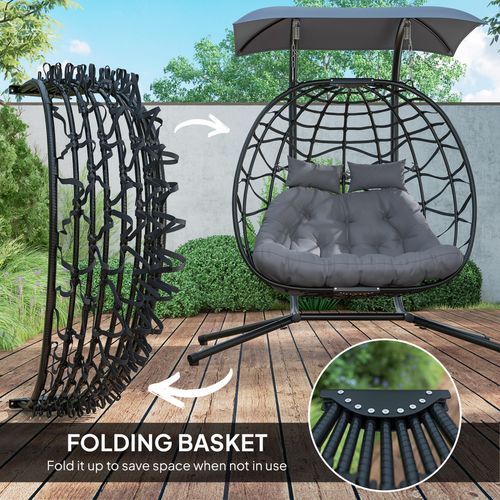 Double Rattan Swing Chair – Weather-Resistant Hanging Egg Seat for Two