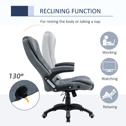 High Back Office Chair – Linen Upholstery with Recline & Adjustable Height
