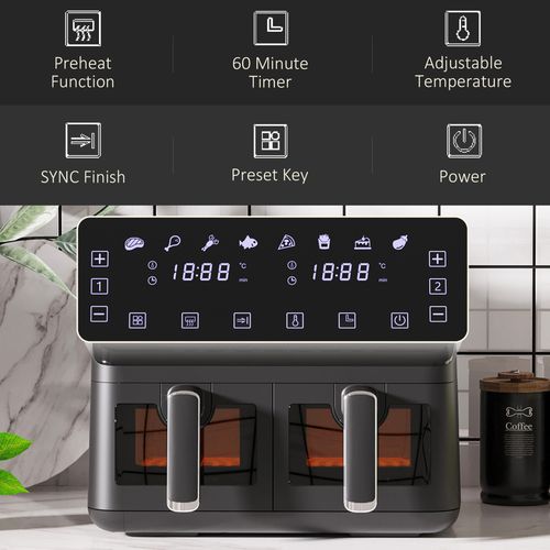 Dual Air Fryer – Independent 4L Baskets with 8 Presets & Healthy Low-Oil Cooking - Samanta Factory