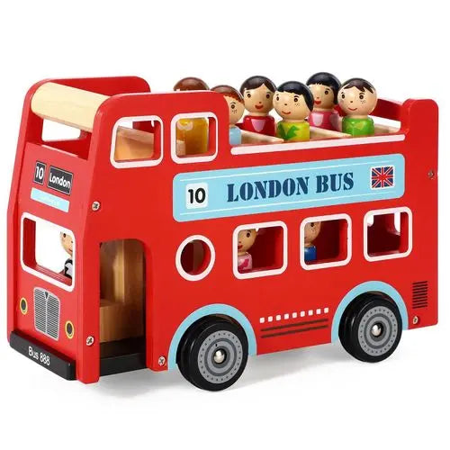 Wooden London Bus Toy – Double Decker Playset with Passengers & Driver ...