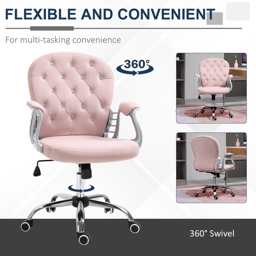 Velvet Office Chair – Adjustable Swivel Design with Diamante Tufted Back