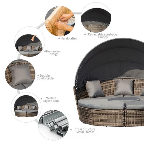 Outdoor Rattan Daybed Set – Convertible Design with Retractable Canopy - Samanta Factory