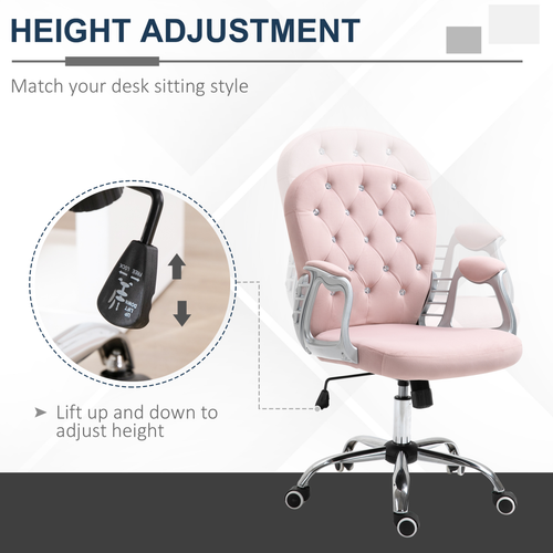 Velvet Office Chair – Adjustable Swivel Design with Diamante Tufted Back