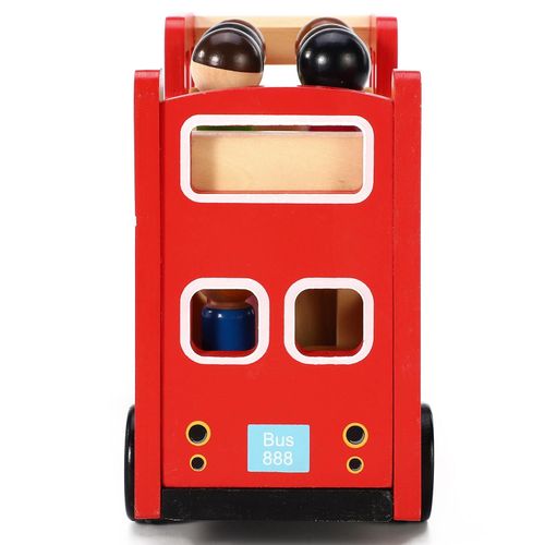 Wooden London double decker bus toy with driver and passengers for pretend play

