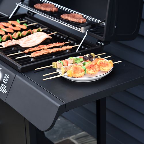 4+1 Gas BBQ Grill – Stainless Steel Burners with Side Burner & Storage for Outdoor Cooking