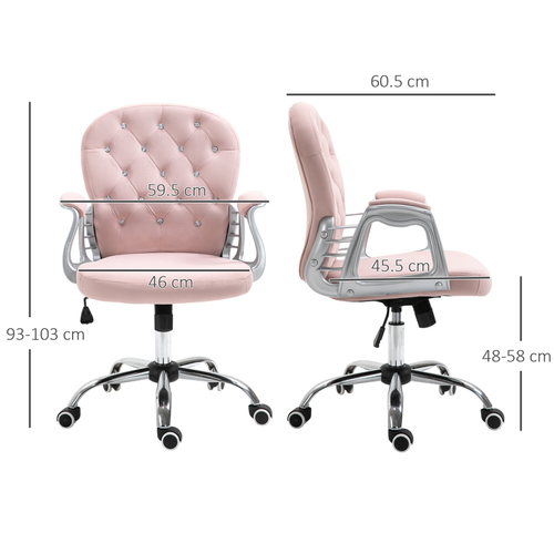 Glam velvet office chair with diamante backrest and adjustable height