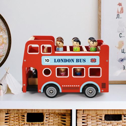 Wooden London Bus Toy – Double Decker Playset with Passengers & Driver - Samanta Factory