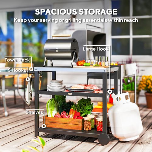 Outdoor BBQ Prep Table – Stainless Steel Worktop with Storage & Wheels