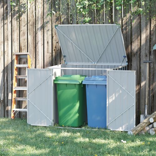 Wheelie Bin Storage Shed – Double Bin Holder with Lock & Weatherproof Steel Frame - Samanta Factory
