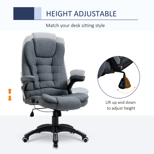 High Back Office Chair – Linen Upholstery with Recline & Adjustable Height