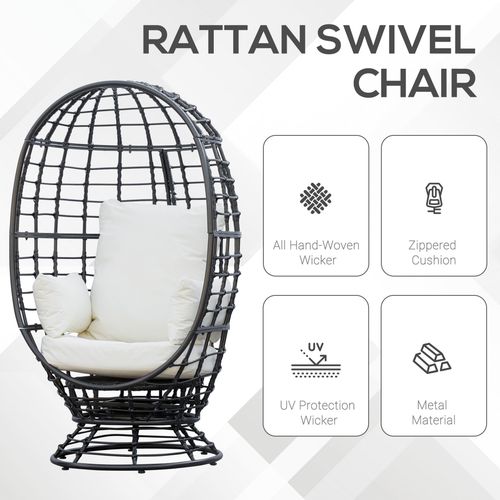 Swivel Egg Chair Rattan Outdoor Chair with Cushion for Patio Black - Samanta Factory