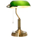 Traditional banker's style desk lamp with antique brass finish and glass shade