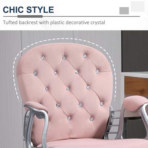 Velvet Office Chair – Adjustable Swivel Design with Diamante Tufted Back