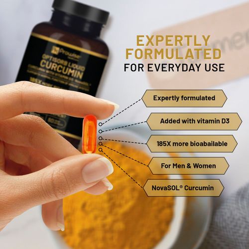 High-Absorption Liquid Curcumin Capsules with Vitamin D3 in Allergen-Free Vegan Formula


