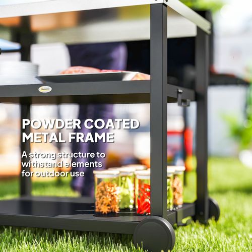 Outdoor BBQ Prep Table – Stainless Steel Worktop with Storage & Wheels