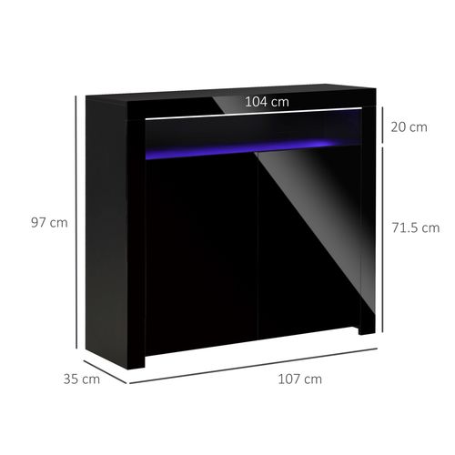 Black LED storage cabinet with RGB lighting and high gloss finish for modern interiors

