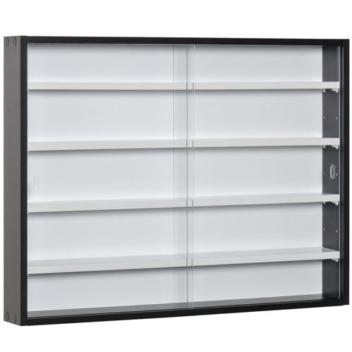 Five-tier glass display cabinet with sliding doors mounted on wall