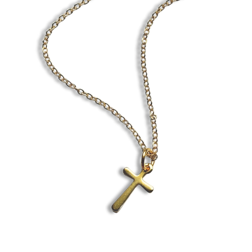 Gold cross charm necklace with 18-inch chain, perfect for communion or birthday gifts


