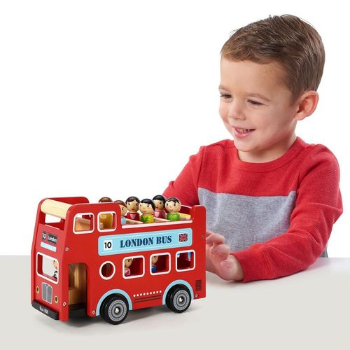 Wooden London Bus Toy – Double Decker Playset with Passengers & Driver - Samanta Factory