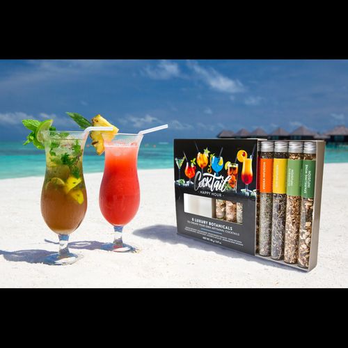 Premium cocktail garnish gift set with glass tubes of spices for infusing drinks

