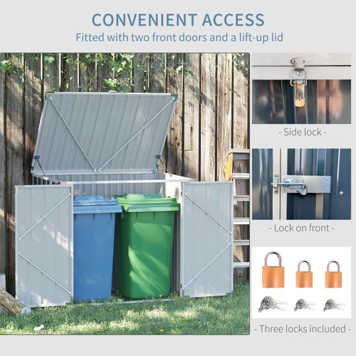 Wheelie Bin Storage Shed – Double Bin Holder with Lock & Weatherproof Steel Frame - Samanta Factory