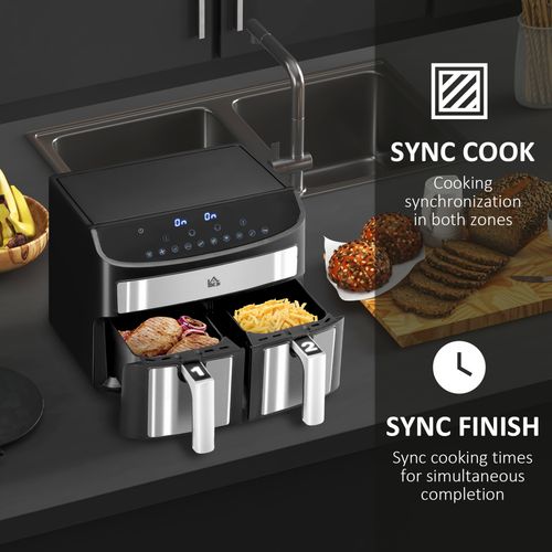 Dual Basket Digital Air Fryer with Touchscreen, 10 Presets & Oil-Free Cooking Technology

