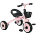 Pink and Black Kids Tricycle with Adjustable Seat, Bell & Basket for Toddlers

