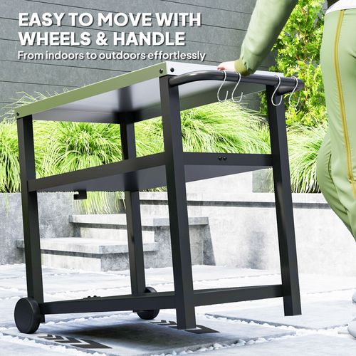 Outdoor BBQ Prep Table – Stainless Steel Worktop with Storage & Wheels