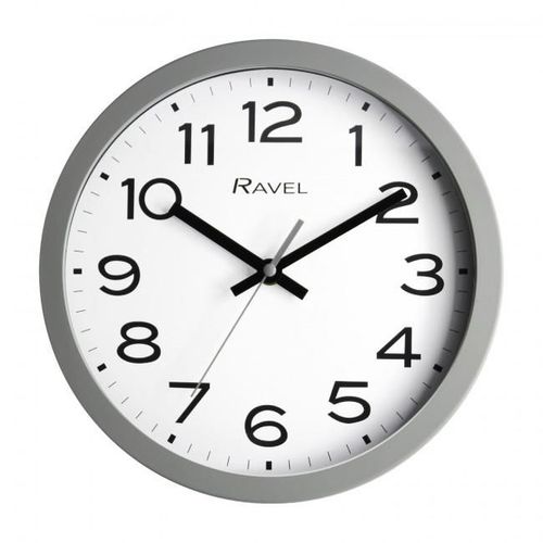 Modern 25cm wall clock with silent sweep second hand and bold numbers, available in black, white, ochre, sage green, and grey.
