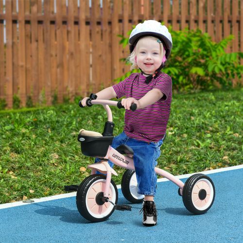 Pink and Black Kids Tricycle with Adjustable Seat, Bell & Basket for Toddlers


