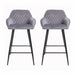 Set of 2 Crushed Velvet Bar Stools with Diamond Quilted Design and Black Metal Legs