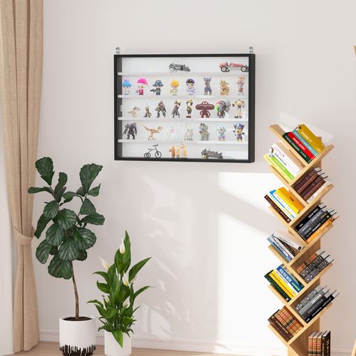 Five-tier glass display cabinet with sliding doors mounted on wall