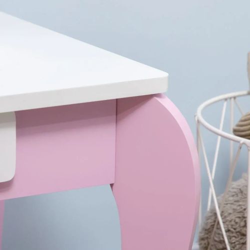 Kids Dressing Table with Mirror and Stool with Drawer for 3-6 Years Old, Pink - Samanta Factory