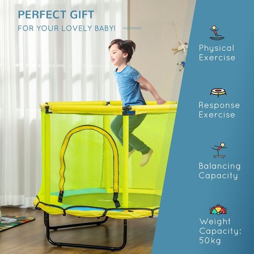 ZONEKIZ 4.6 FT Trampoline with Enclosure Net Bungee Gym, Yellow - Samanta Factory