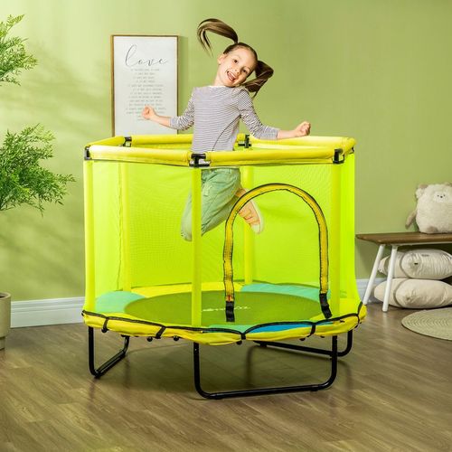 ZONEKIZ 4.6 FT Trampoline with Enclosure Net Bungee Gym, Yellow - Samanta Factory