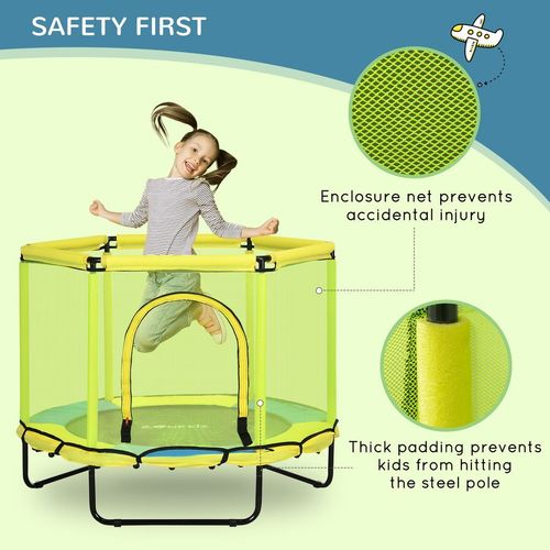 ZONEKIZ 4.6 FT Trampoline with Enclosure Net Bungee Gym, Yellow - Samanta Factory